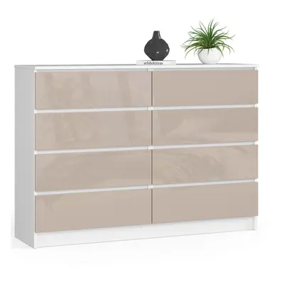 Ak furniture Komoda Kuba 140 cm 8 šuplíků bílá/cappuccino