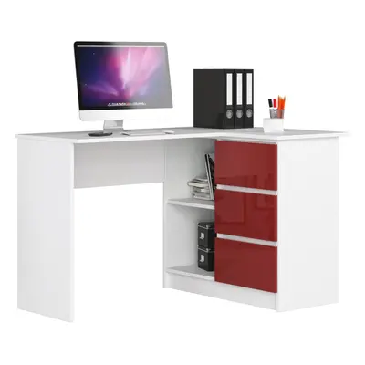 Ak furniture Rohový psací stůl B16 124 cm bílý/červený lesk pravý