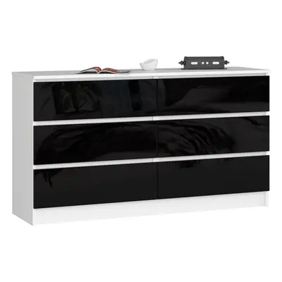 Ak furniture Komoda Kuba 140 cm 6 šuplíků bílá/černá