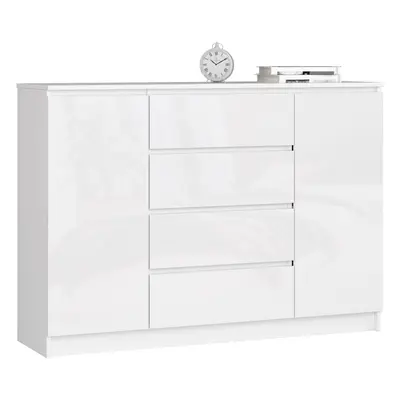 Ak furniture Komoda Kryštof 140 cm 2 skříňky a 4 šuplíky bílá lesk