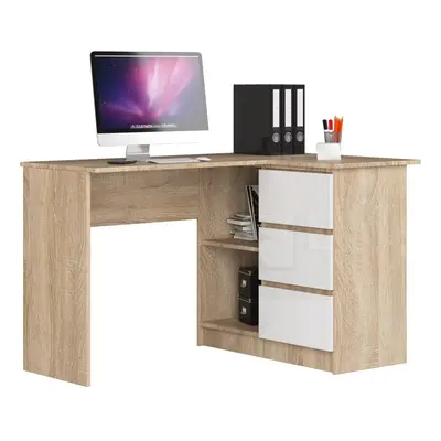 Ak furniture Rohový psací stůl B16 124 cm dub sonoma/bílý lesk pravý