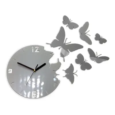 ModernClock 3D nalepovací hodiny Butterfly šedé