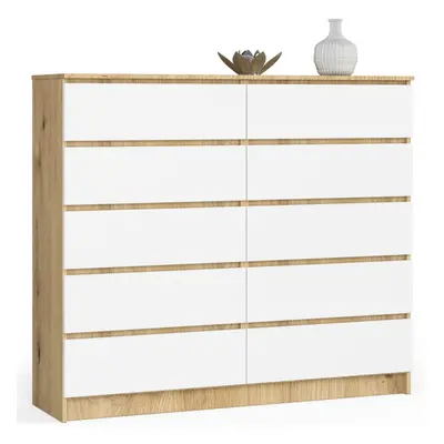 Ak furniture Komoda Kuba 140 cm 10 šuplíků dub artisan/bílá