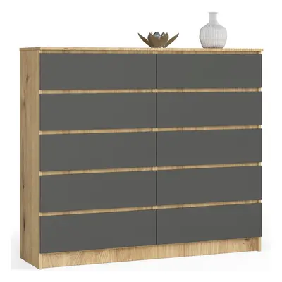 Ak furniture Komoda Kuba 140 cm 10 šuplíků dub artisan/grafitová