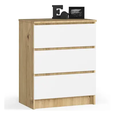 Ak furniture Komoda Kuba 60 cm - 3 šuplíky dub artisan/bílá