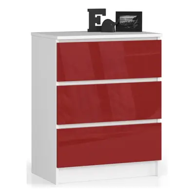 Ak furniture Komoda Kuba 60 cm - 3 šuplíky bílá/červená