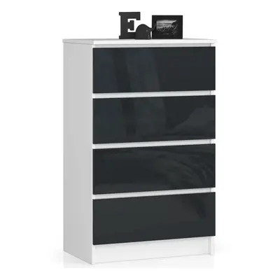 Ak furniture Komoda Kuba 60 cm - 4 šuplíky bílá/grafitová lesk