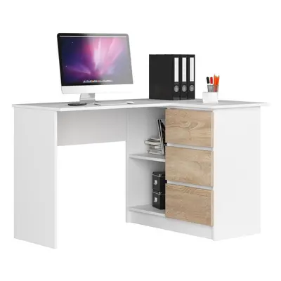 Ak furniture Rohový psací stůl B16 124 cm bílý/dub sonoma pravý