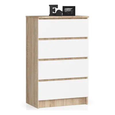 Ak furniture Komoda Kuba 60 cm - 4 šuplíky dub sonoma/bílá