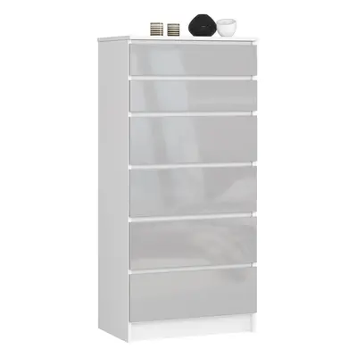 Ak furniture Komoda Kuba 60 cm - 6 šuplíků bílá/šedá