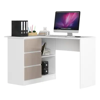 Ak furniture Rohový psací stůl B16 124 cm bílý/cappuccino lesk levý