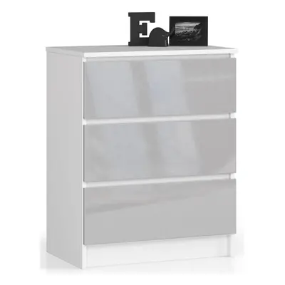 Ak furniture Komoda Kuba 60 cm - 3 šuplíky bílá/šedá