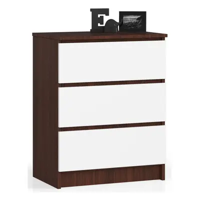 Ak furniture Komoda Kuba 60 cm - 3 šuplíky wenge/bílá