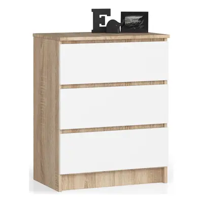 Ak furniture Komoda Kuba 60 cm - 3 šuplíky dub sonoma/bílá