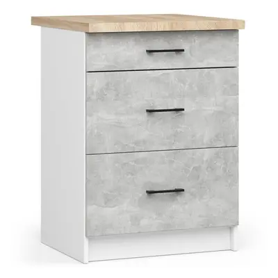 Ak furniture Kuchyňská skříňka Olivie S 60 cm 3S bílá/beton/dub sonoma