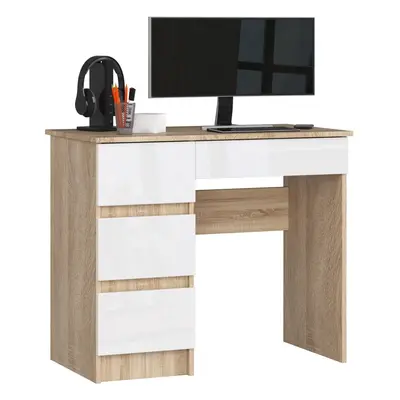 Ak furniture Psací stůl A-7 90 cm dub sonoma/bílý lesk levý