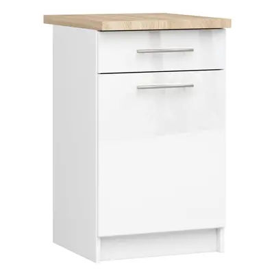 Ak furniture Kuchyňská skříňka Olivie S 50 cm 1D 1S bílá/bílý lesk/dub sonoma