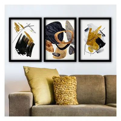 Hanah Home Sada obrazů Gold and Black 35x45 cm 3 ks