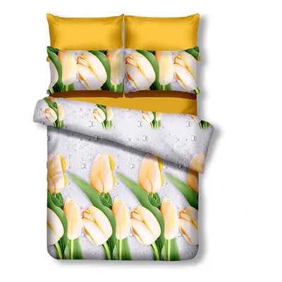 Oboustranné povlečení z mikrovlákna DecoKing Tulip bílo-žluté, velikost 155x220+80x80*1