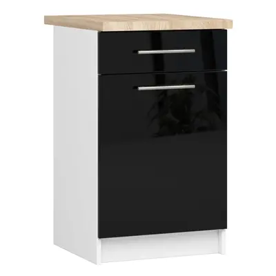 Ak furniture Kuchyňská skříňka Olivie S 50 cm 1D 1S bílá/černý lesk/dub sonoma