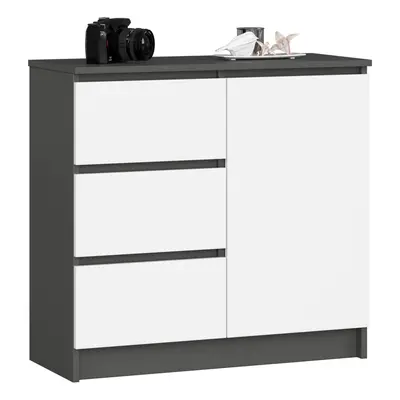 Ak furniture Komoda JERRY K 80 cm 1 dveře 3 zásuvky šedá/bílá