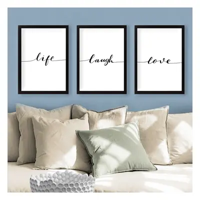 Hanah Home Sada obrazů Life Laugh Love 3 ks 24x29 cm