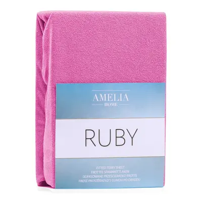 Froté prostěradlo s gumou AmeliaHome Ruby sytě růžové, velikost 180-200x200+30