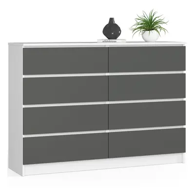 Ak furniture Komoda Kuba 140 cm 8 šuplíků bílá/grafitová