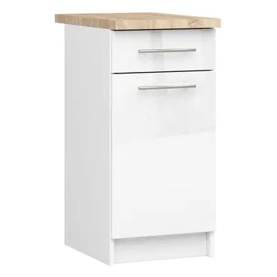 Ak furniture Kuchyňská skříňka Olivie S 40 cm 1D 1S bílá/bílý lesk/dub sonoma