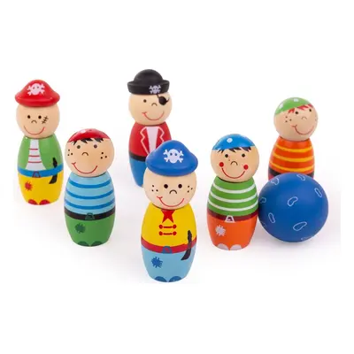 Bigjigs Toys Dřevěné kuželky PIRATES vícebarevné