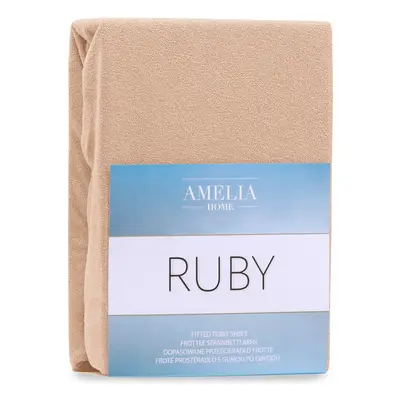 Froté prostěradlo s gumou AmeliaHome Ruby tmavě béžové, velikost 220-240x220+30