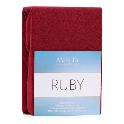 Froté prostěradlo s gumou AmeliaHome Ruby tmavě červené, velikost 120-140x200+30