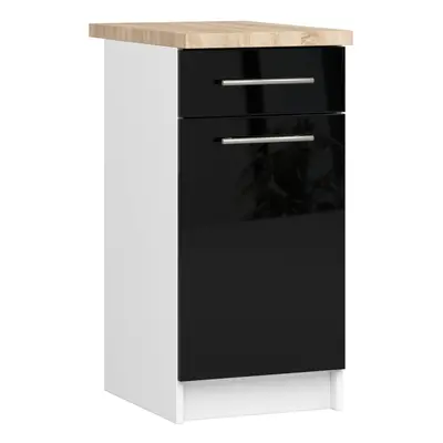 Ak furniture Kuchyňská skříňka Olivie S 40 cm 1D 1S bílá/černý lesk/dub sonoma