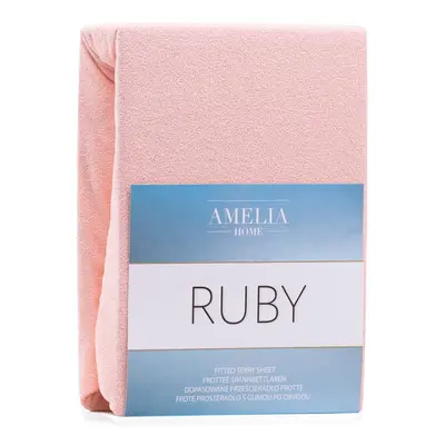 Froté prostěradlo s gumou AmeliaHome Ruby světlé růžové, velikost 200-220x200+30