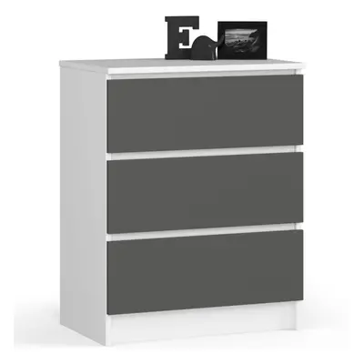 Ak furniture Komoda Kuba 60 cm - 3 šuplíky bílá/grafitová