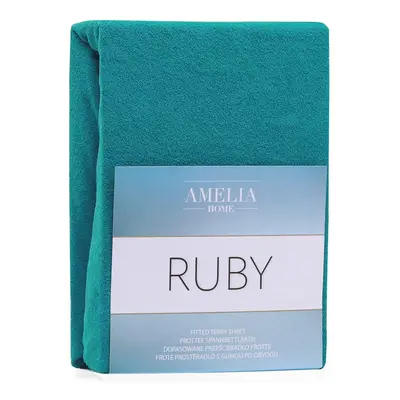 Froté prostěradlo s gumou AmeliaHome Ruby tyrkysové, velikost 200-220x200+30