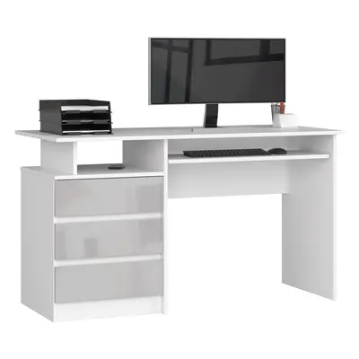 Ak furniture Volně stojící psací stůl CLP 135 cm bílý/světle šedý lesk