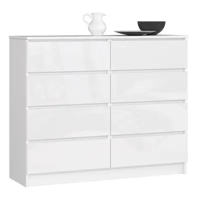 Ak furniture Komoda Kuba 120 cm 8 šuplíků bílá lesk