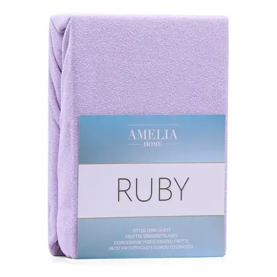 Froté prostěradlo s gumou AmeliaHome Ruby lila, velikost 200-220x200+30