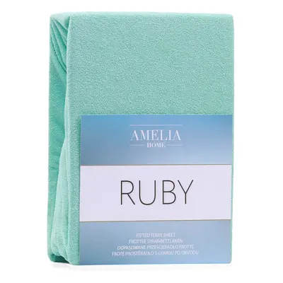 Froté prostěradlo s gumou AmeliaHome Ruby mátové, velikost 220-240x220+30