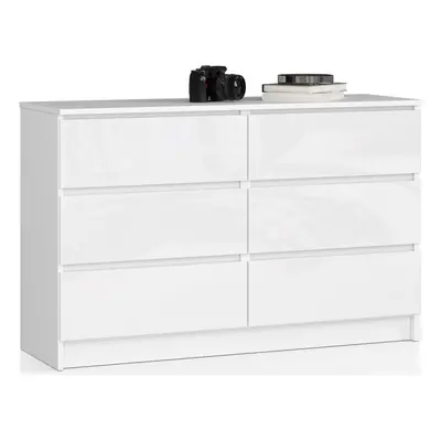 Ak furniture Komoda Kuba 120 cm 6 šuplíků bílá lesk