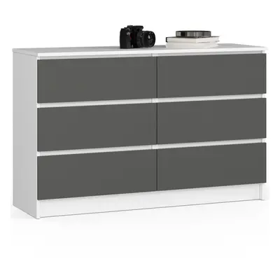 Ak furniture Komoda Kuba 120 cm 6 šuplíků bílá/grafitová