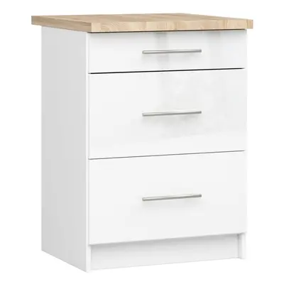 Ak furniture Kuchyňská skříňka Olivie S 60 cm 3S bílá/bílý lesk/dub sonoma