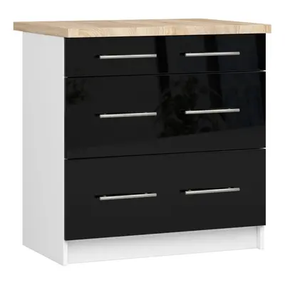 Ak furniture Kuchyňská skříňka Olivie S 80 cm 3S bílá/černý lesk/dub sonoma