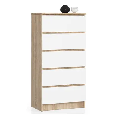 Ak furniture Komoda Kuba 60 cm - 5 šuplíků dub sonoma/bílá