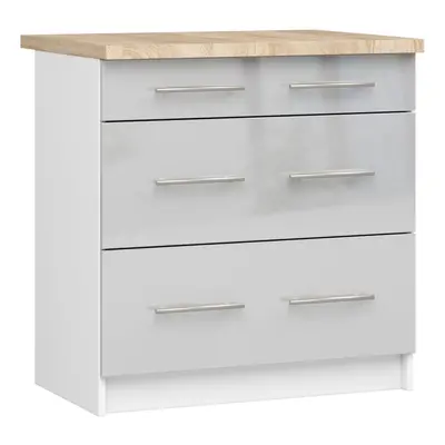 Ak furniture Kuchyňská skříňka Olivie S 80 cm 3S bílá/metalický lesk/dub sonoma