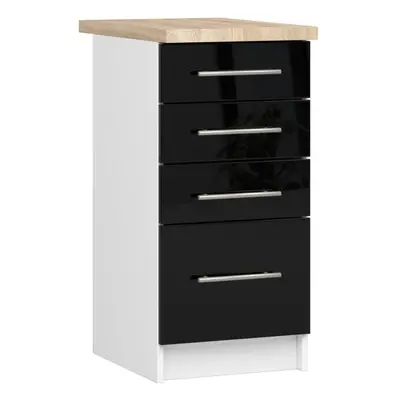 Ak furniture Kuchyňská skříňka Olivie S 40 cm 4S bílá/černý lesk/dub sonoma