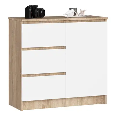 Ak furniture Komoda JERRY K 80 cm 1 dveře 3 zásuvky dub sonoma/bílá