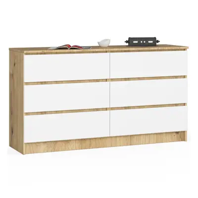 Ak furniture Komoda Kuba 140 cm 6 šuplíků dub artisan/bílá