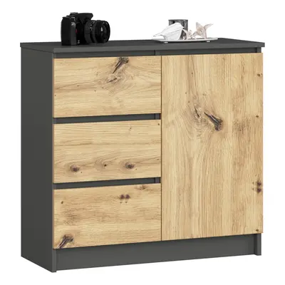 Ak furniture Komoda JERRY K 80 cm 1 dveře 3 zásuvky grafitově šedá/dub artisan